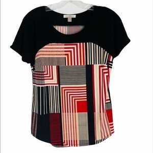Roz & Ali Geometric Black Red Tan Too Size SP